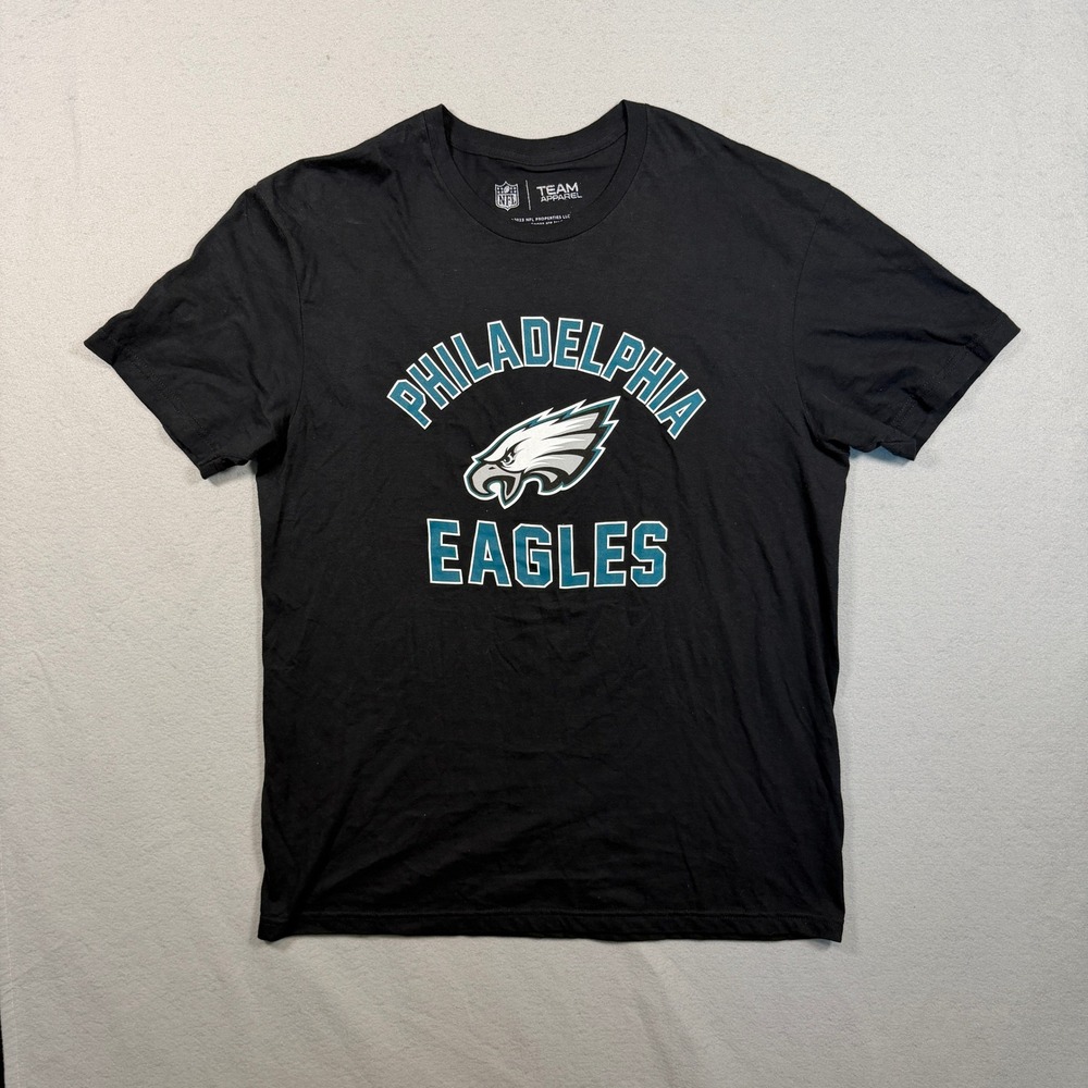 NFL Team Apparel Philadelphia Eagles Mens T Shirt Large L Black Cotton Graphic